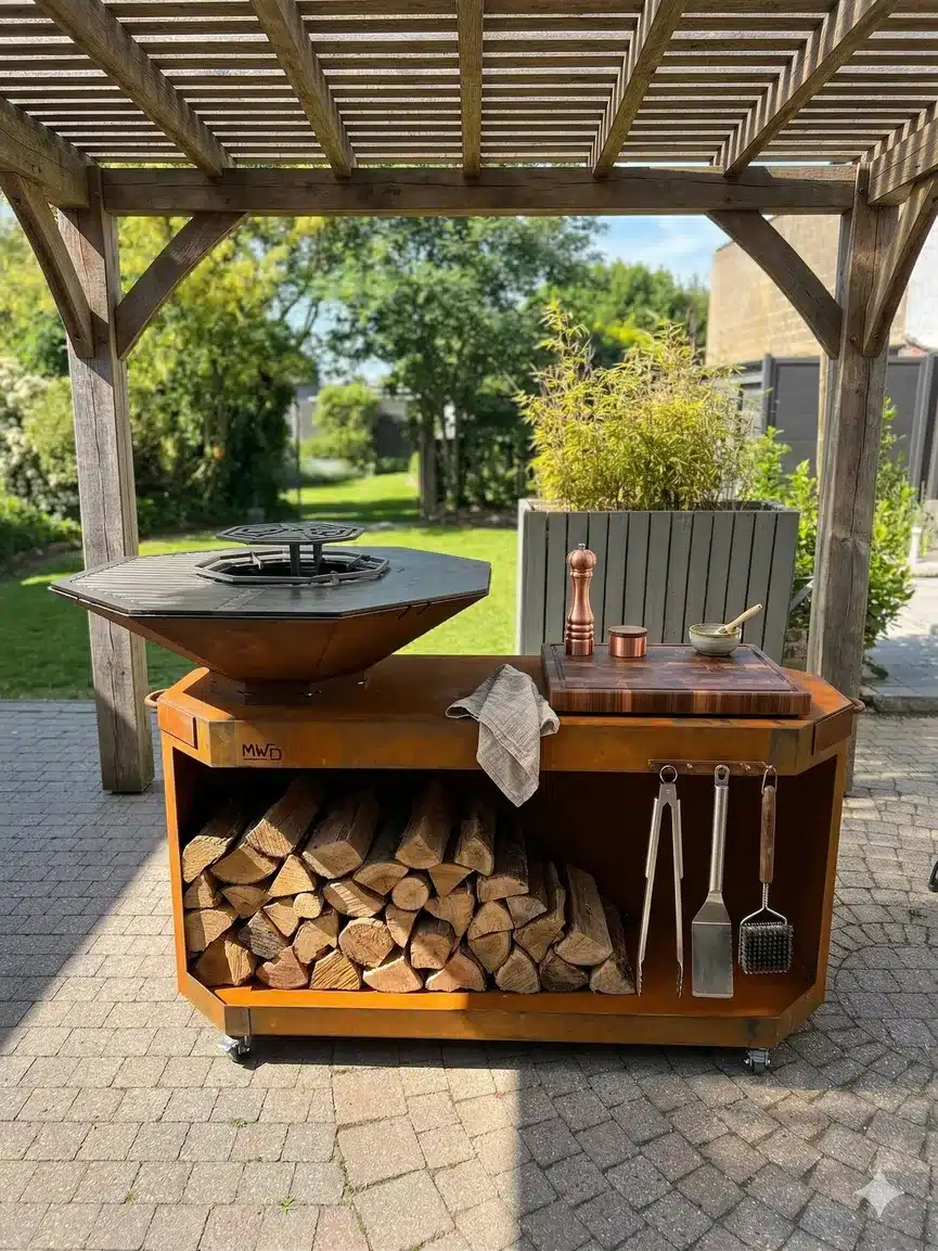 Plancha Servante Integrée 3_Réduite Plancha MWD feu au bois - jardin - été - barbecue - Wallonie