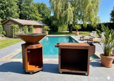Servante et Plancha MWD feu au bois - jardin - été - barbecue - Wallonie